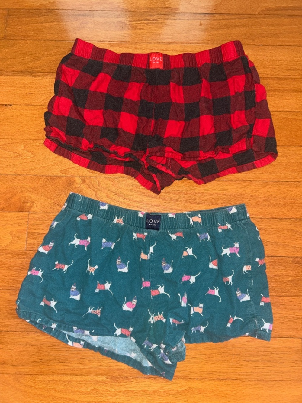 GAP Red Buffalo Plaid and Teal Cat-Print Kids Shorts Set